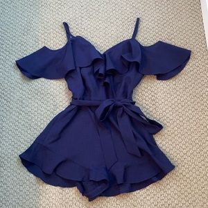 Blue Blush Off the Shoulder Romper